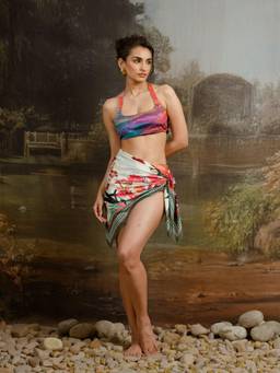 Contemponari - Cream Botanical Print Scarf