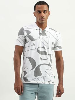 United Colors of Benetton - Regular Fit Polo Collar Printed T-Shirt-White