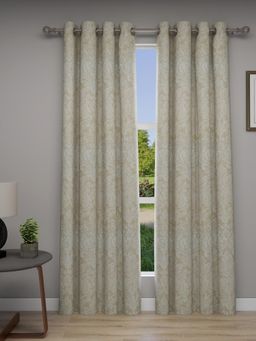 GM - Damask Jacquard Room Darkening Curtains 7 Feet in Beige Colour (Set of 2)