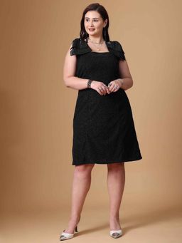 Curvy Lane - Plus Size Black A-Line Straight Fit Dress