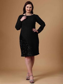 Curvy Lane - Plus Size Black Sequin Straight Dress