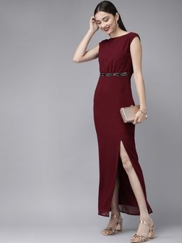 MISH - Maroon Straight Fit Maxi Dress