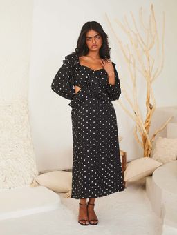 Urban Suburban - Black Polka Frill Maxi Dress