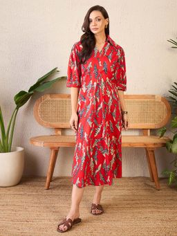 Uptownie - Red Front Pleated Midi Dress