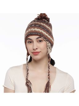 Magic Needles - Women Brown Beige Wolen Beanie