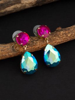 E2O - Contemporary Gold Plated Drop Earring Embellished with Multi-Colour Beads