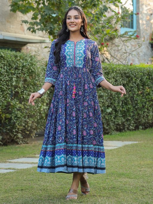 Buy Rain & Rainbow Women Blue Floral Printed Ethnic Dresses Online Buy Rain & Rainbow Women Blue Floral Printed Ethnic Dresses Online