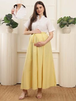 Moms Maternity - Multicolour Cotton Mandarin Neck Maternity Skirt and Shirt