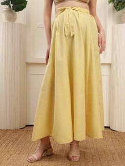 Moms Maternity - Yellow Cotton Solid Elasticated Feeding Maternity Skirt