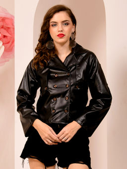 Tandul - Black Full Sleeve Faux Leather Jacket
