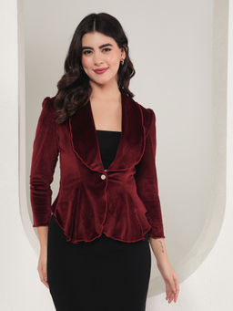 Tandul - Exquisite Maroon Velvet Blazer