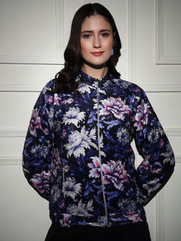 Tandul - Stylish Blue Floral Printed Puffer Jacket