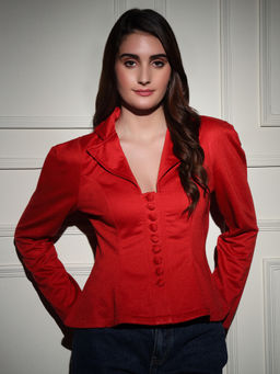 Tandul - Stylish Red Front Detailed Coat