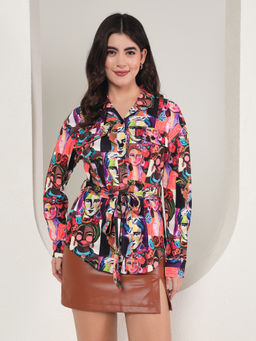 Tandul - Stylish Multi-Color Printed Coat with Belt