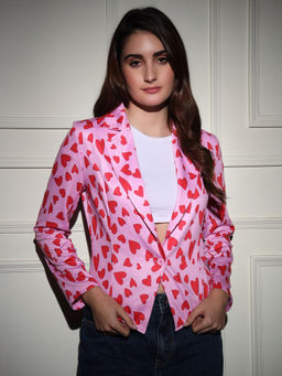 Tandul - Stylish Pink Heart Printed Blazer