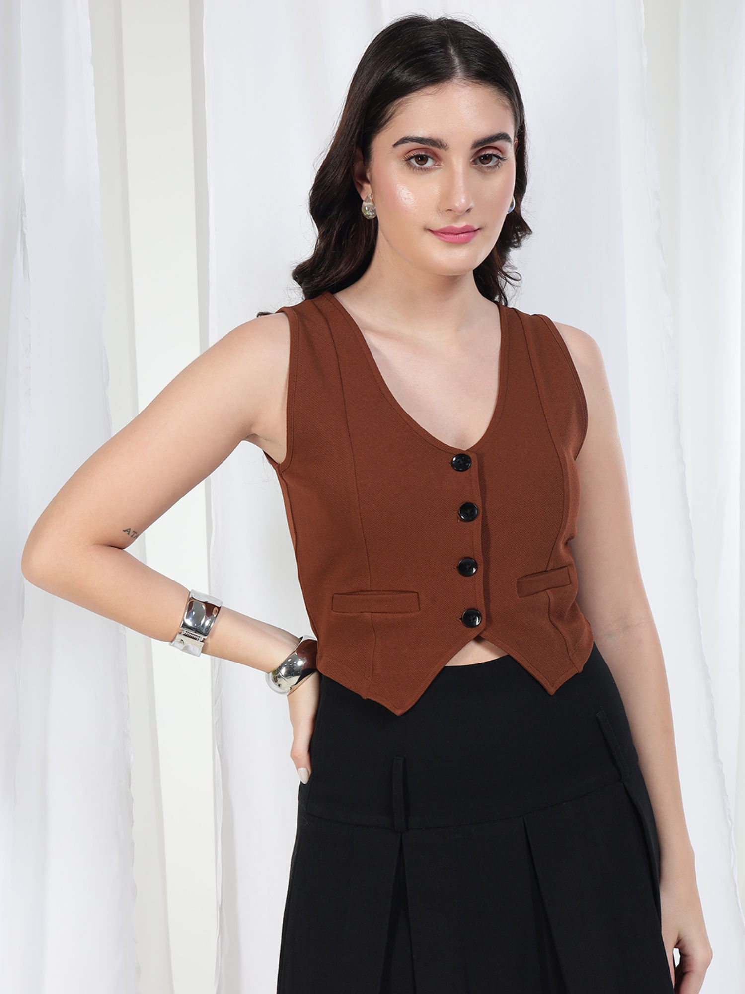 tandul Brown Solid Waist Coat-picture-41