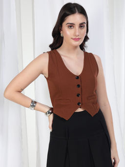 Tandul - Brown Solid Waist Coat