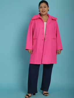 theRebelinme - Pink Plus Size Long Sleeved Overcoat