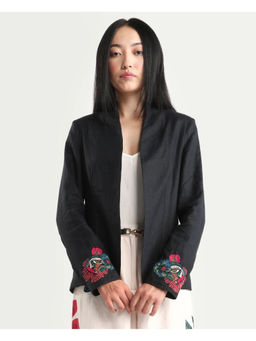 RAREISM - Black Embroidered Open Linen Shrug