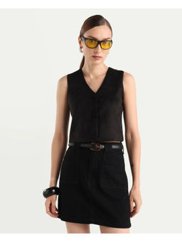 RAREISM - Black Solid Buttoned Waist Coat