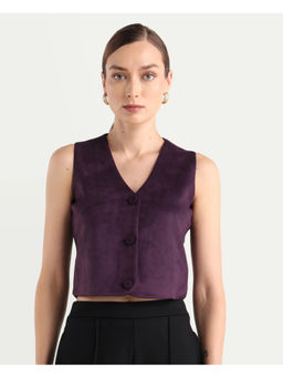 RAREISM - Purple Solid Buttoned Waist Coat