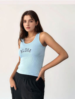 Outzidr - Blue Basic Cropped Tank Top