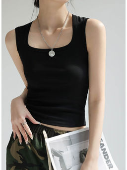 Outzidr - Black Square Neck Tank Top