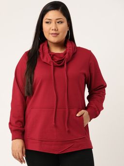 theRebelinme - Plus Size Womens Maroon Solid Color Kangaroo Pocket Sweatshirt
