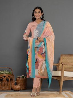 Yufta - Print Kurta and Pants with Dupatta (Set of 3)
