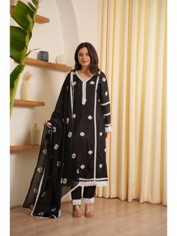 PEHNO'SA - Alora Black Bandhani Silk Kurta and Pants with Dupatta (Set of 3)