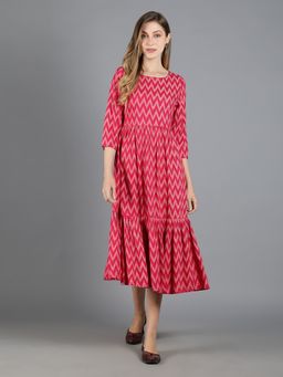 Kasya - Pink Rayon Printed Tiered Dress