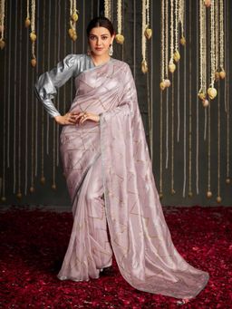 Odette - Peach Silk Woven Design Saree with Unstitched Blouse