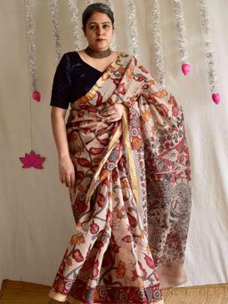 Sundarii - Women Cream Pattiyan Kalamkari Kota Cotton Saree