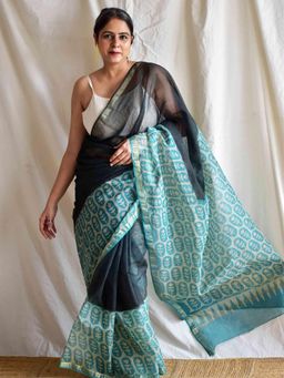 Sundarii - Women Teal Samundra Dabu Kota Doria Saree