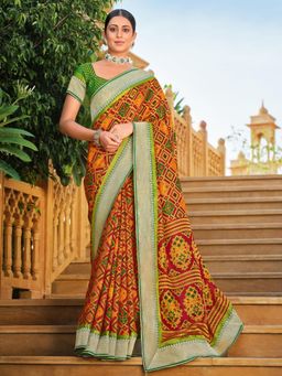 Odette - Mustard Brasso Patola Designer Saree With Unstitched Blouse