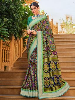 Odette - Navy Blue Brasso Patola Designer Saree With Unstitched Blouse