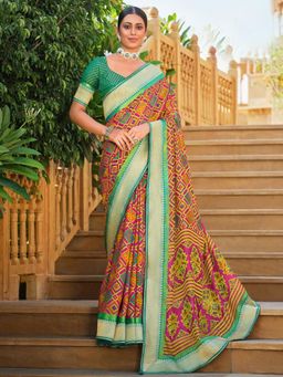 Odette - Green Brasso Patola Designer Saree With Unstitched Blouse