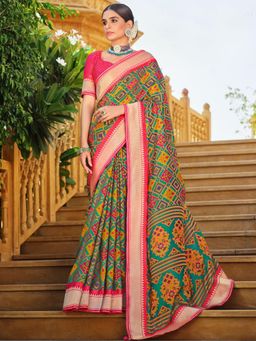 Odette - Blue Brasso Patola Designer Saree With Unstitched Blouse