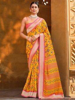 Odette - Yellow Brasso Patola Designer Saree With Unstitched Blouse
