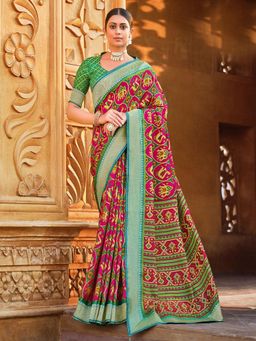 Odette - Pink Brasso Patola Designer Saree With Unstitched Blouse