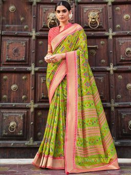 Odette - Green Brasso Patola Designer Saree With Unstitched Blouse