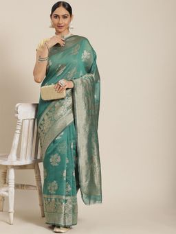 Odette - Green Elegant Cotton Woven Saree With Unstitched Blouse