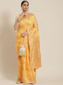 Odette - Yellow Elegant Cotton Woven Saree With Unstitched Blouse