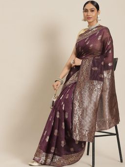 Odette - Purple Elegant Cotton Woven Saree With Unstitched Blouse