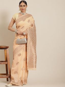 Odette - Peach Elegant Cotton Woven Saree With Unstitched Blouse