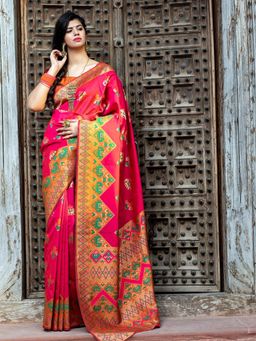 Odette - Gorgeous Woven Deep Pink Patola Silk Saree With Unstitched Blouse