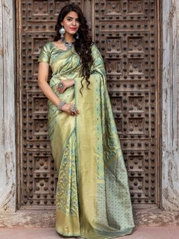 Odette - Gorgeous Woven Green Banarasi Silk Saree With Unstitched Blouse