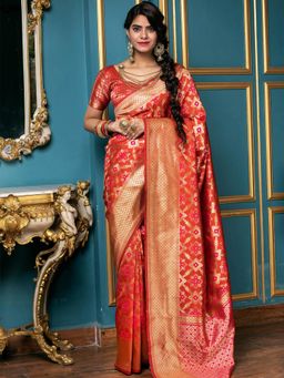 Odette - Gorgeous Woven Orange Banarasi Silk Saree With Unstitched Blouse