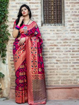 Odette - Gorgeous Woven Pink Banarasi Silk Saree With Unstitched Blouse