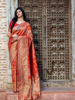 Odette - Gorgeous Woven Red Banarasi Silk Saree With Unstitched Blouse
